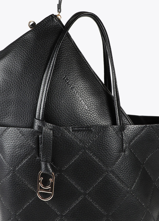 Bolso Lola Casademunt Shopper efecto piel monograma rombos logo ovalado colgante