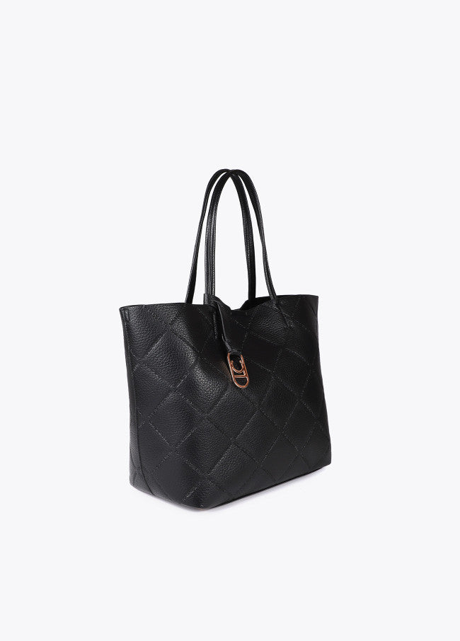 Bolso Lola Casademunt Shopper efecto piel monograma rombos logo ovalado colgante