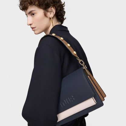 Bolso Tous Bandolera M Audree Saffiano azul marino-rosa claro