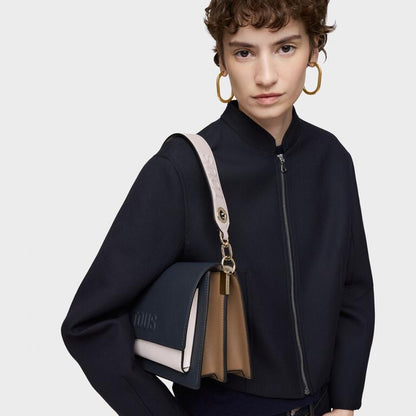 Bolso Tous Bandolera M Audree Saffiano azul marino-rosa claro