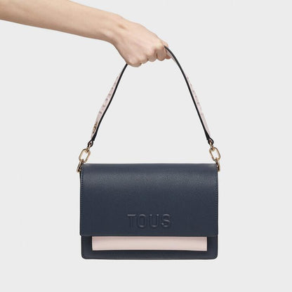 Bolso Tous Bandolera M Audree Saffiano azul marino-rosa claro