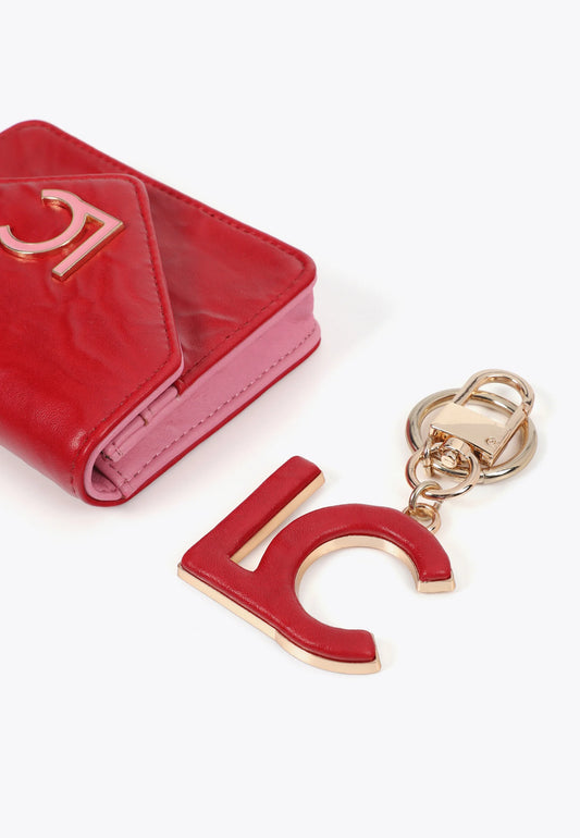 Monedero Lola Casademunt y llavero forrado LC ROJO-ROSA