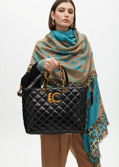 Bolso Lola Casademunt Shopper Acolchado efecto piel asa cadena y LC leopardo