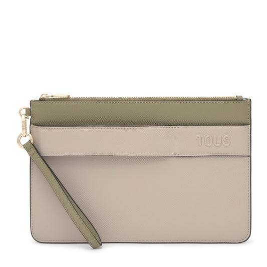 Bolso Tous Clutch Audree Saffiano topo y verde oliva