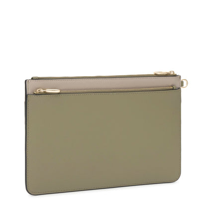Bolso Tous Clutch Audree Saffiano topo y verde oliva