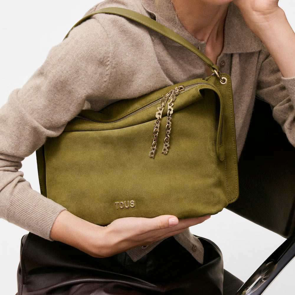 Bolso bandolera city mediano TOUS Half Bear verde oliva