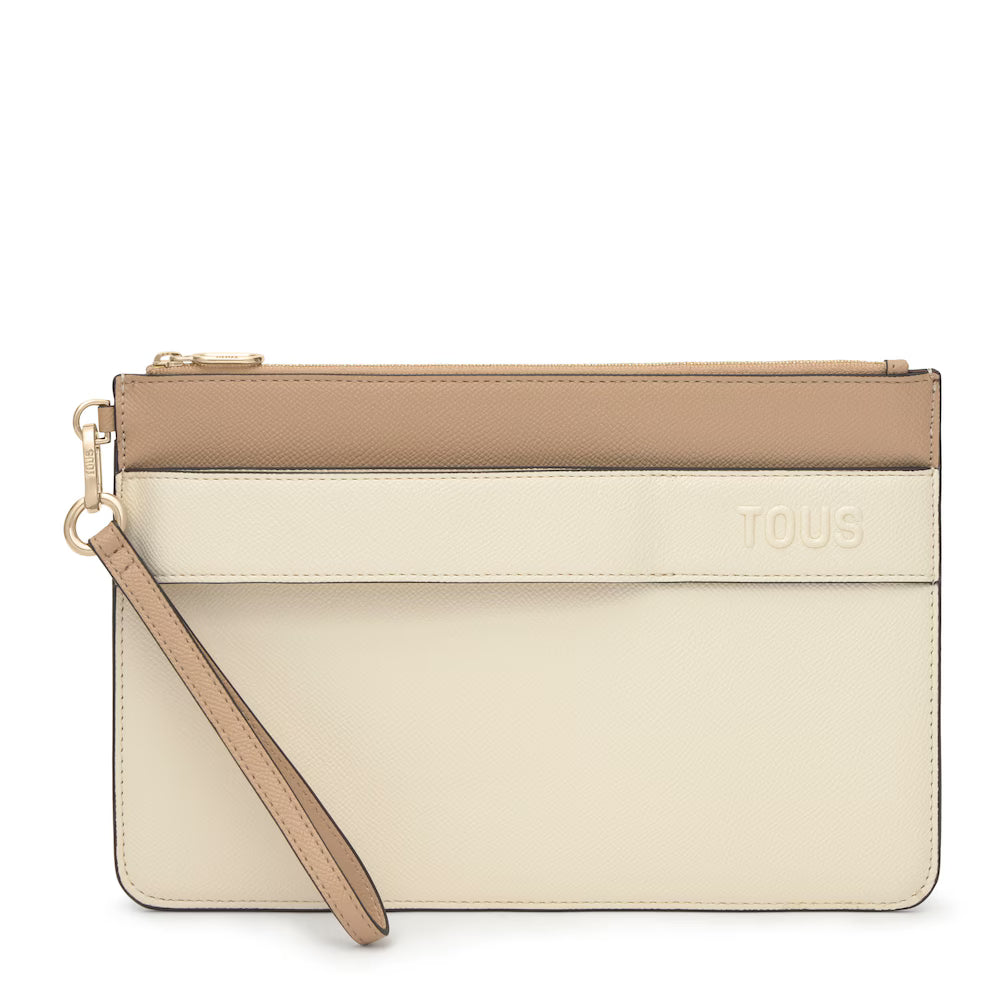Bolso Tous Clutch Audree Saffiano beige y arena