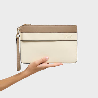 Bolso Tous Clutch Audree Saffiano beige y arena