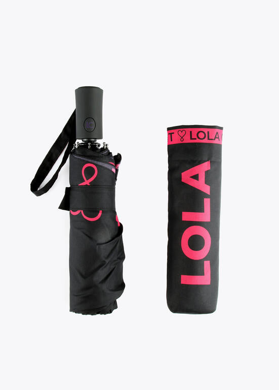 Paraguas Lola Casademunt pequeño automático logo FUCSIA