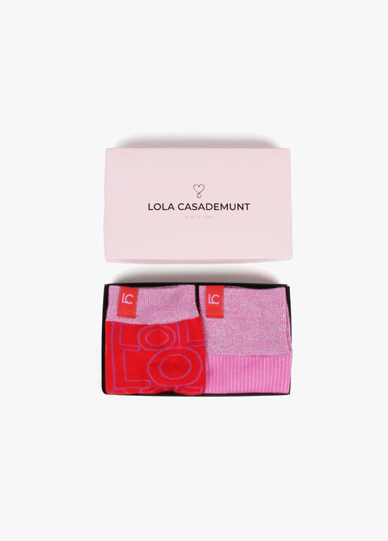 Calcetines Lola Casademunt Pack Caja 2 Calcetines Fucsia y Rojo