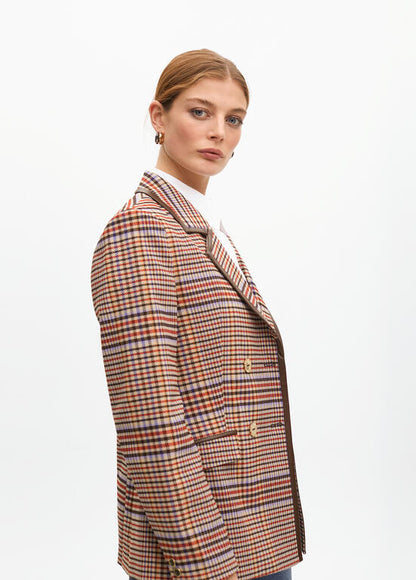 Americana Lola Casademunt cuadros ribete contraaste Marron-Azul