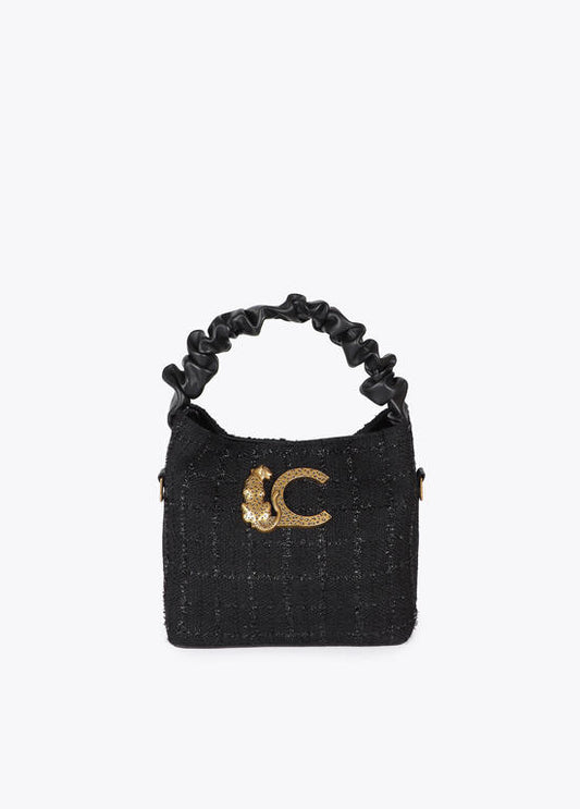 Bandolera Lola Casademunt tweed asa fruncida y logo LC