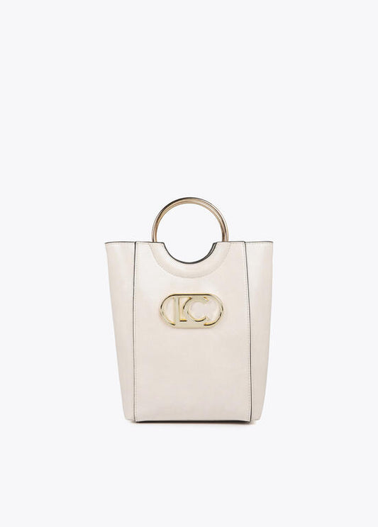 Bolso Lola Casademunt  con asa metálica redonda en efecto piel y logo LC ovalado CRUDO