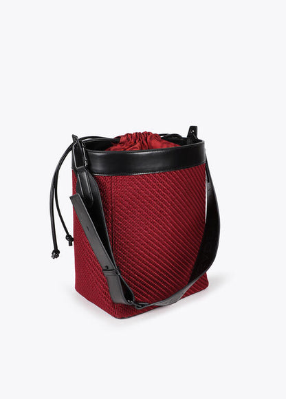 Bolso Lola Casademunt hobo combinado tejido y efecto piel Burdeos