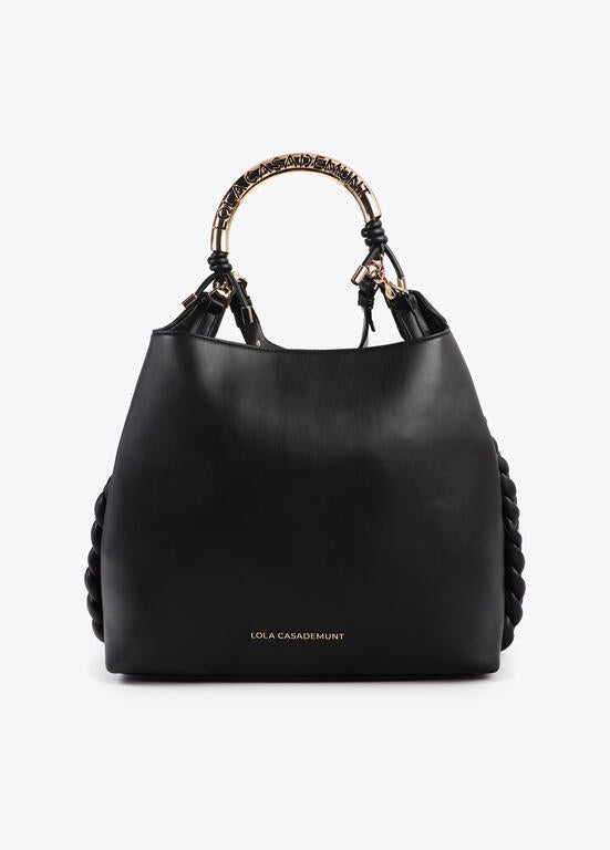 Bolso Lola Casademunt Shopper asa metalizada personalizada NEGRO