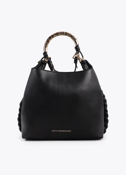 Bolso Lola Casademunt Shopper asa metalizada personalizada NEGRO