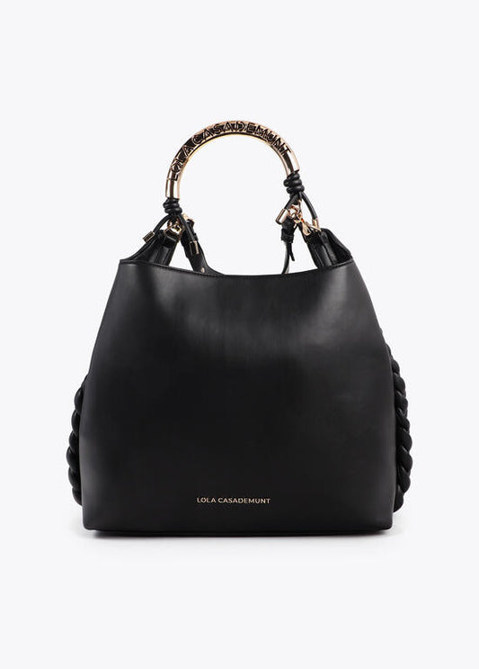 Bolso Lola Casademunt Shopper asa metalizada personalizada NEGRO