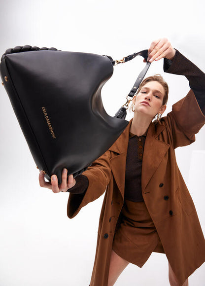 Bolso Lola Casademunt Shopper asa metalizada personalizada NEGRO