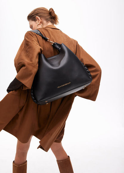 Bolso Lola Casademunt Shopper asa metalizada personalizada NEGRO