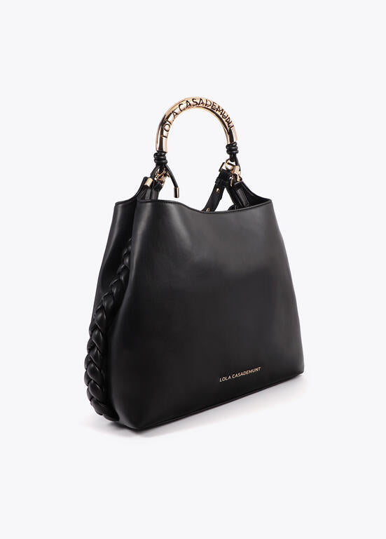 Bolso Lola Casademunt Shopper asa metalizada personalizada NEGRO