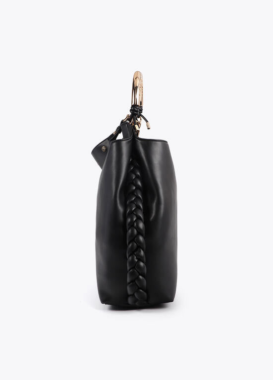 Bolso Lola Casademunt Shopper asa metalizada personalizada NEGRO