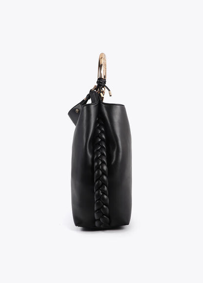 Bolso Lola Casademunt Shopper asa metalizada personalizada NEGRO