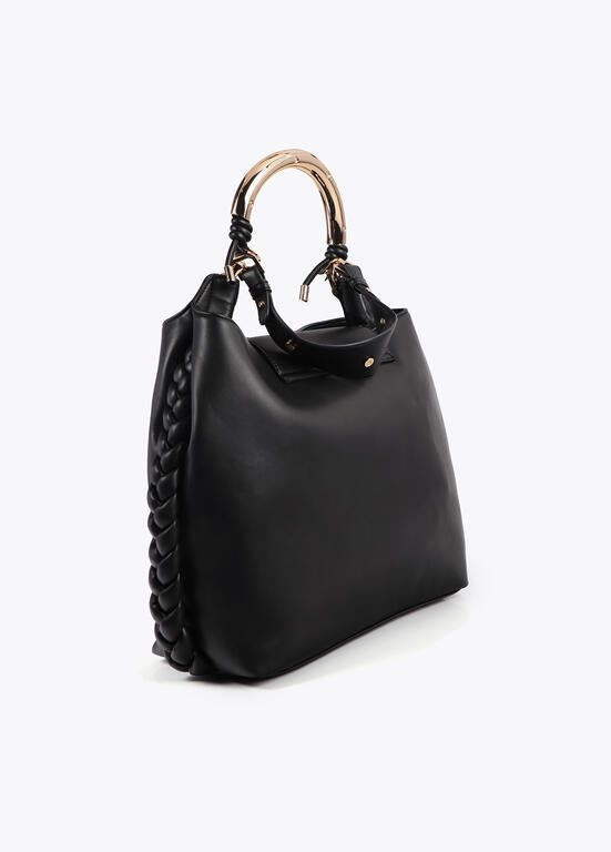 Bolso Lola Casademunt Shopper asa metalizada personalizada NEGRO