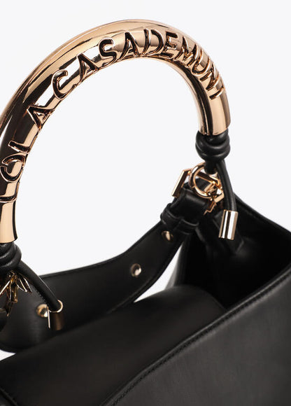 Bolso Lola Casademunt Shopper asa metalizada personalizada NEGRO