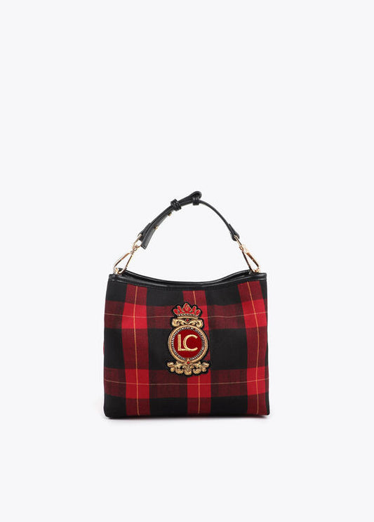 Bolso Lola Casademut Tejido cuadros parche escudo ROJO-NEGRO