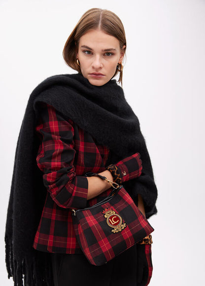 Bolso Lola Casademut Tejido cuadros parche escudo ROJO-NEGRO