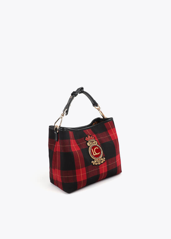 Bolso Lola Casademut Tejido cuadros parche escudo ROJO-NEGRO
