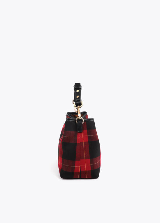 Bolso Lola Casademut Tejido cuadros parche escudo ROJO-NEGRO