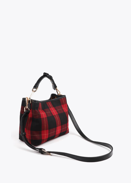 Bolso Lola Casademut Tejido cuadros parche escudo ROJO-NEGRO