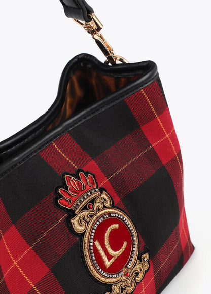 Bolso Lola Casademut Tejido cuadros parche escudo ROJO-NEGRO