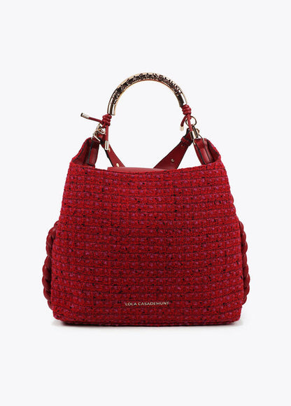Bolso Lola Casademunt Shopper asa metalizada personalizada tejido tweed ROJO