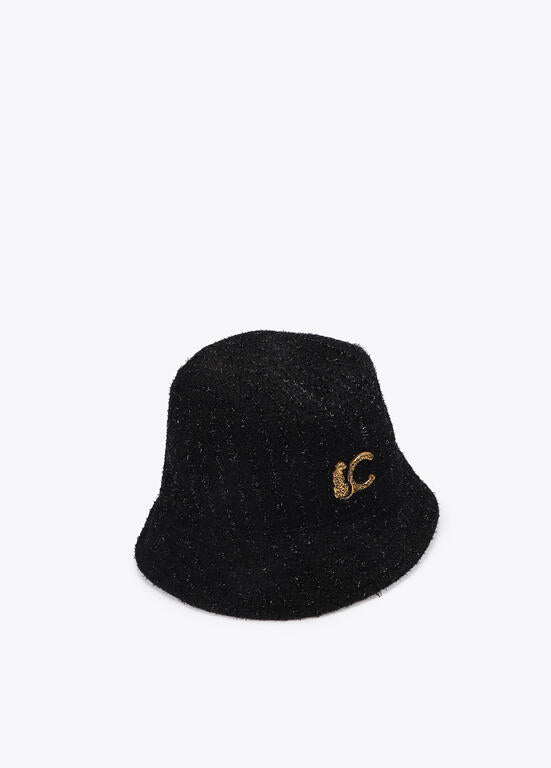 Sombrero Lola Casademunt tipo bucket tweed logo LC leopardo