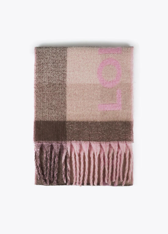 Bufanda Lola Casademunt cuadros logo grande Rosa-Marrón