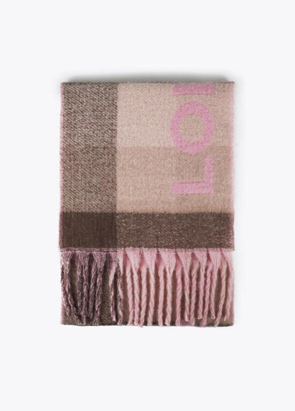 Bufanda Lola Casademunt cuadros logo grande Rosa-Marrón