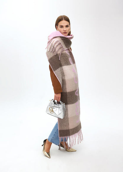 Bufanda Lola Casademunt cuadros logo grande Rosa-Marrón
