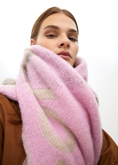 Bufanda Lola Casademunt cuadros logo grande Rosa-Marrón