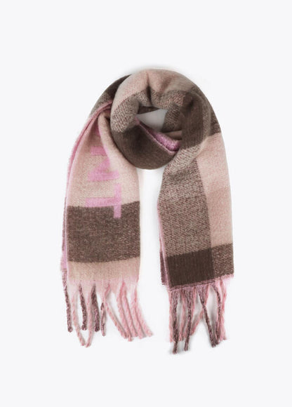 Bufanda Lola Casademunt cuadros logo grande Rosa-Marrón