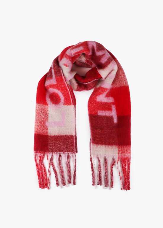 Bufanda Lola Casademunt cuadros logo grande Rojo-Crudo