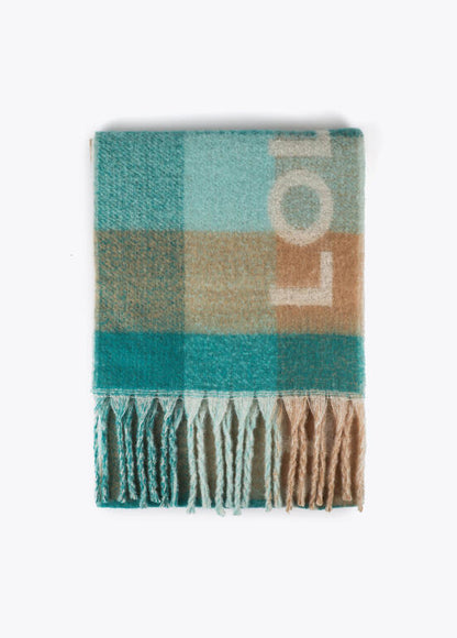 Bufanda Lola Casademunt cuadros logo grande Verde-Marrón