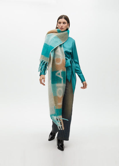 Bufanda Lola Casademunt cuadros logo grande Verde-Marrón