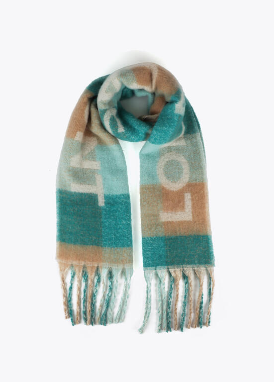 Bufanda Lola Casademunt cuadros logo grande Verde-Marrón