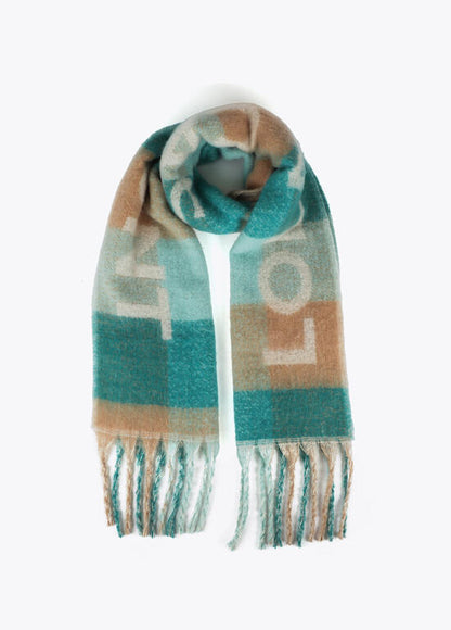 Bufanda Lola Casademunt cuadros logo grande Verde-Marrón