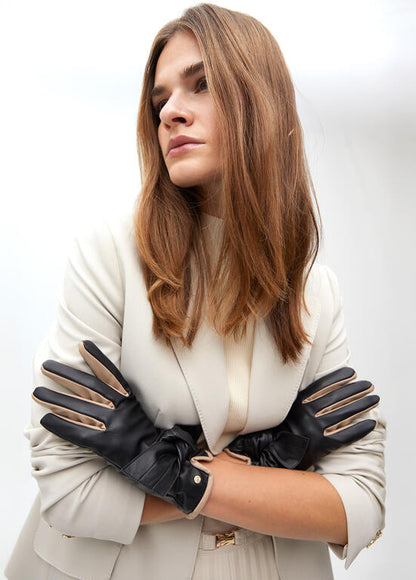 Guante Lola Casademunt efecto piel con lazo Negro-Crudo