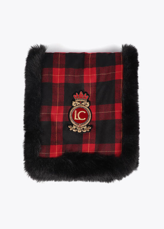 Bufanda Lola Casademunt doble cara tartan y efecto pelo ROJO-NEGRO
