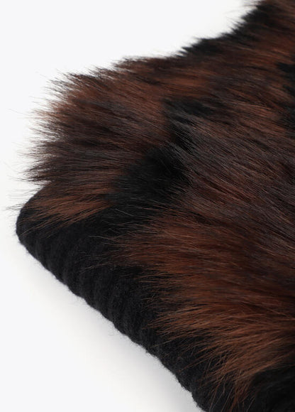 Bufanda Lola Casademunt combinada de punto y tejido efecto pelo negro-marrón