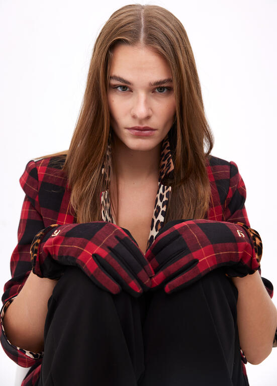 Guante Lola Casademunt  combinado tartan leopardo
